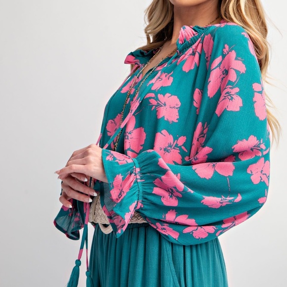 EASEL LOS ANGELES LONG SLEEVE PRINTED RAYON TOP BLOUSE SHIRT PULLOVER PLUS SZ 1X - Picture 4 of 10